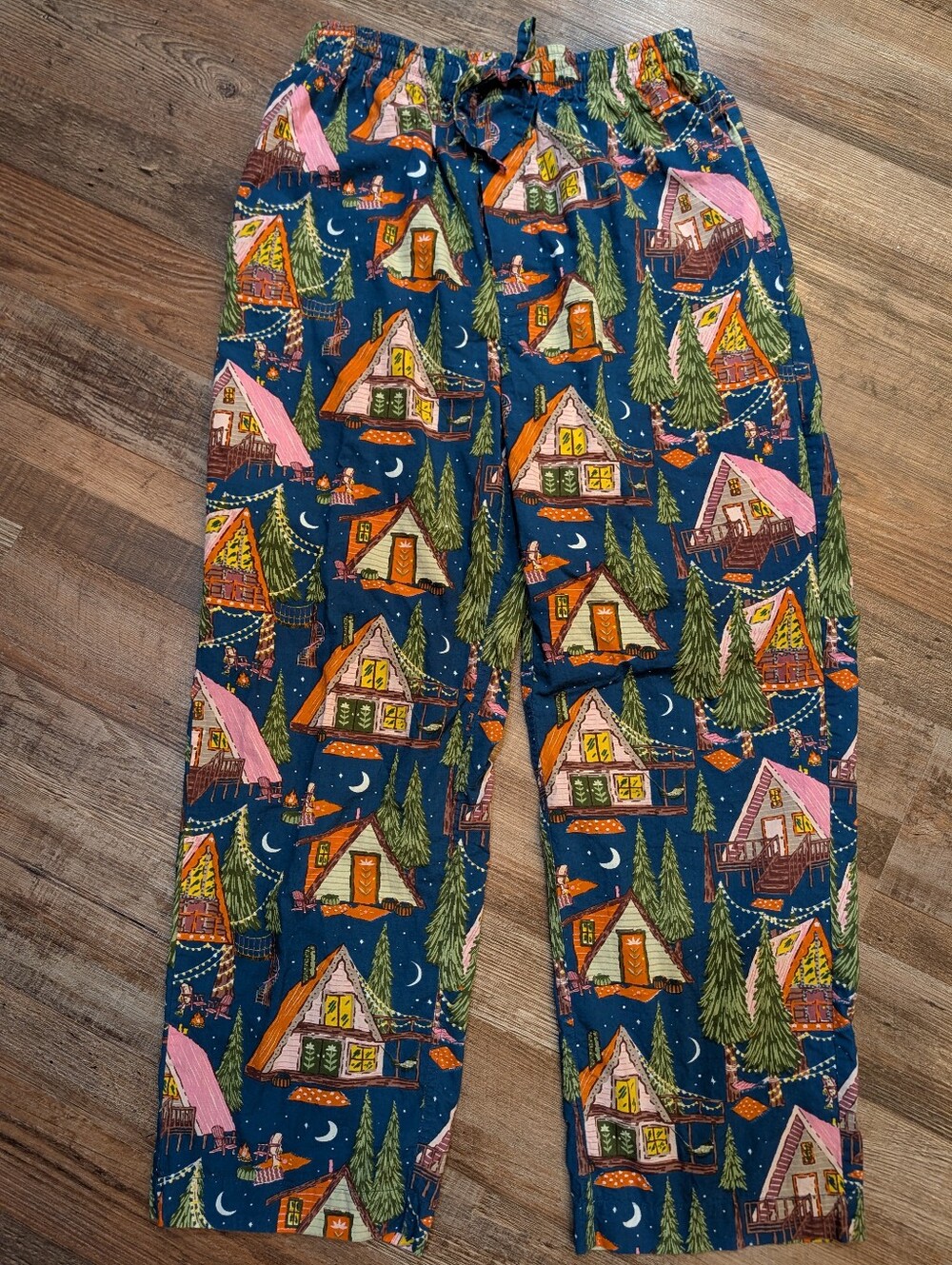 Printfresh Bonfire Stories Pajamas Starlight Blue Cabin Print Organic Cotton S